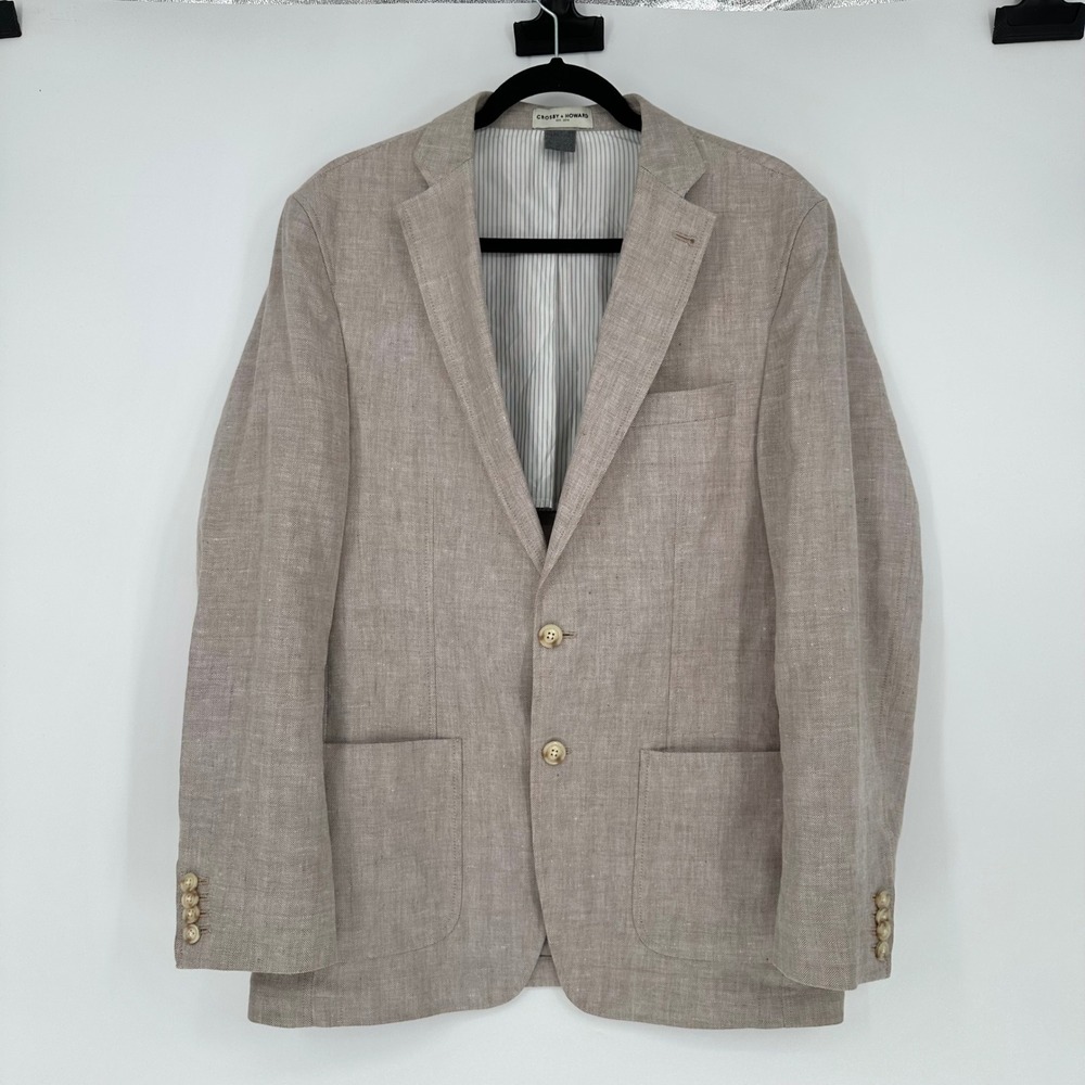 Crosby & Howard Linen Blend Light Beige Herringbone Blazer Summer Men's Large